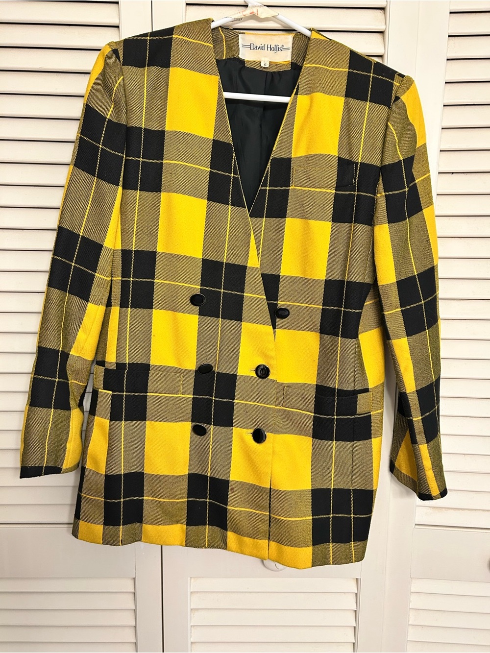Vintage David Hollis Yellow & Black Plaid Blazer